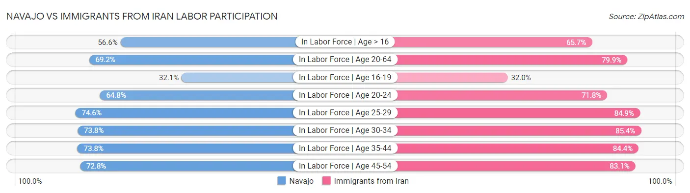 Navajo vs Immigrants from Iran Labor Participation