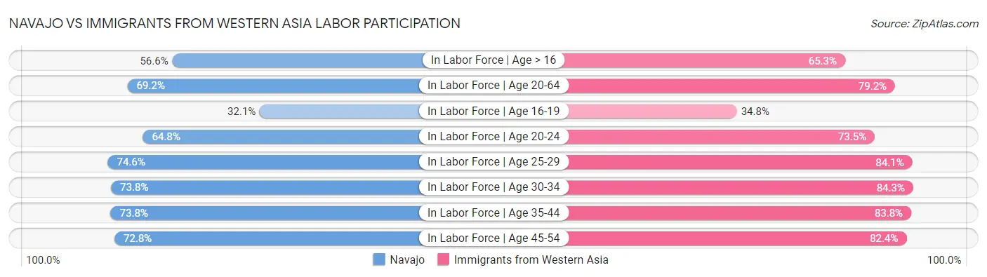 Navajo vs Immigrants from Western Asia Labor Participation