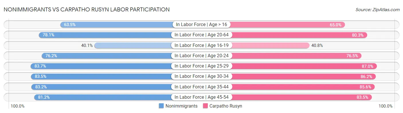 Nonimmigrants vs Carpatho Rusyn Labor Participation