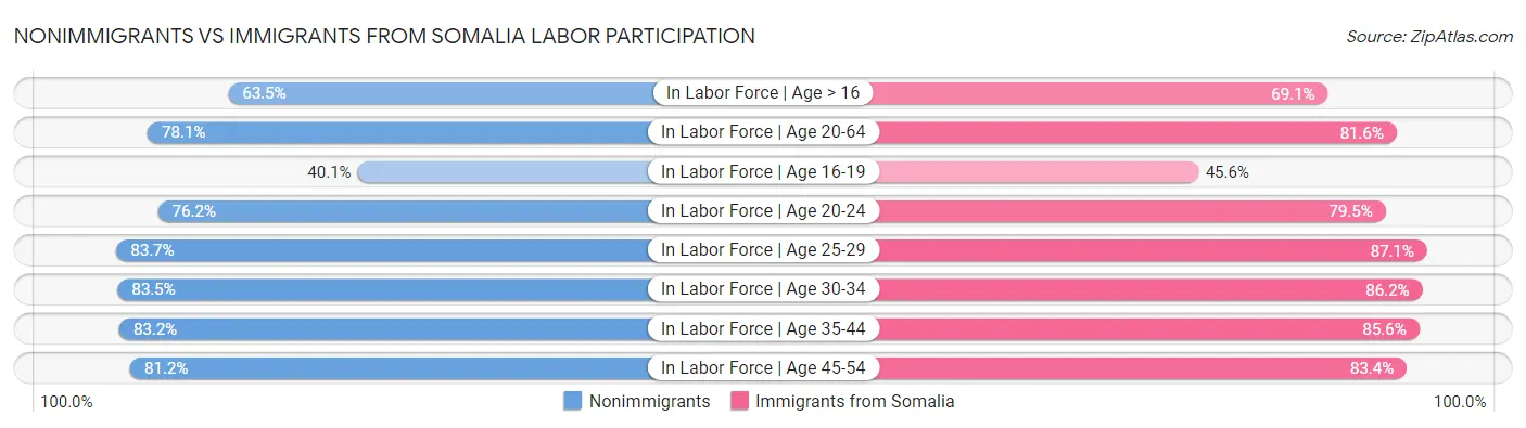 Nonimmigrants vs Immigrants from Somalia Labor Participation
