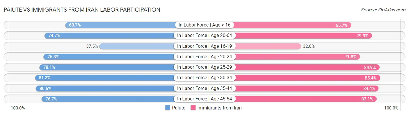 Paiute vs Immigrants from Iran Labor Participation