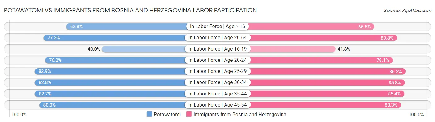 Potawatomi vs Immigrants from Bosnia and Herzegovina Labor Participation