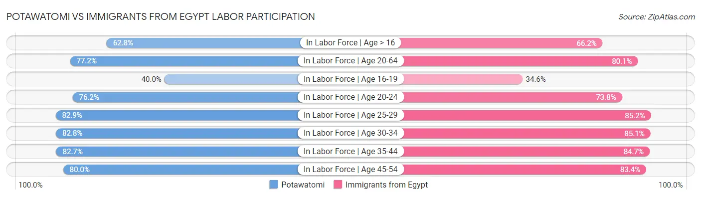Potawatomi vs Immigrants from Egypt Labor Participation