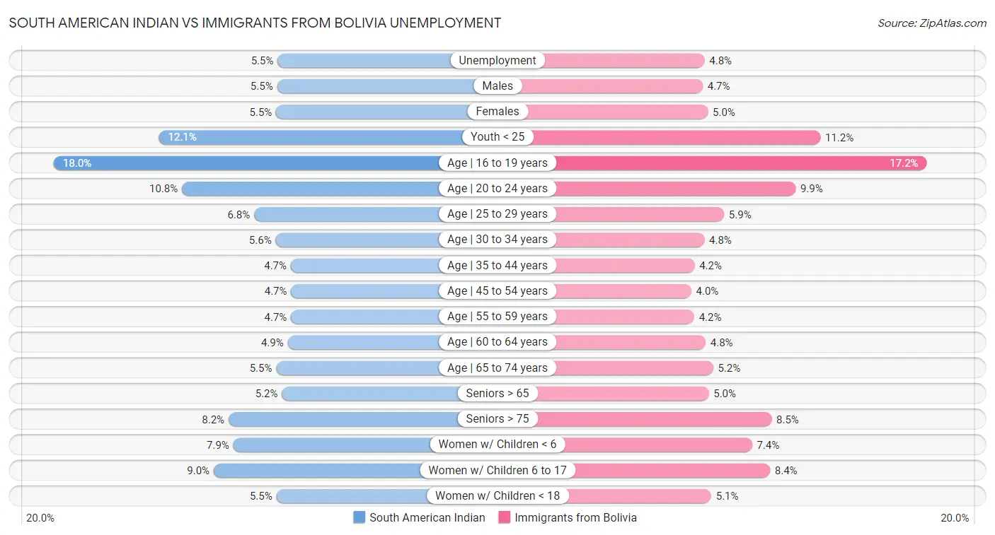 South American Indian vs Immigrants from Bolivia Unemployment