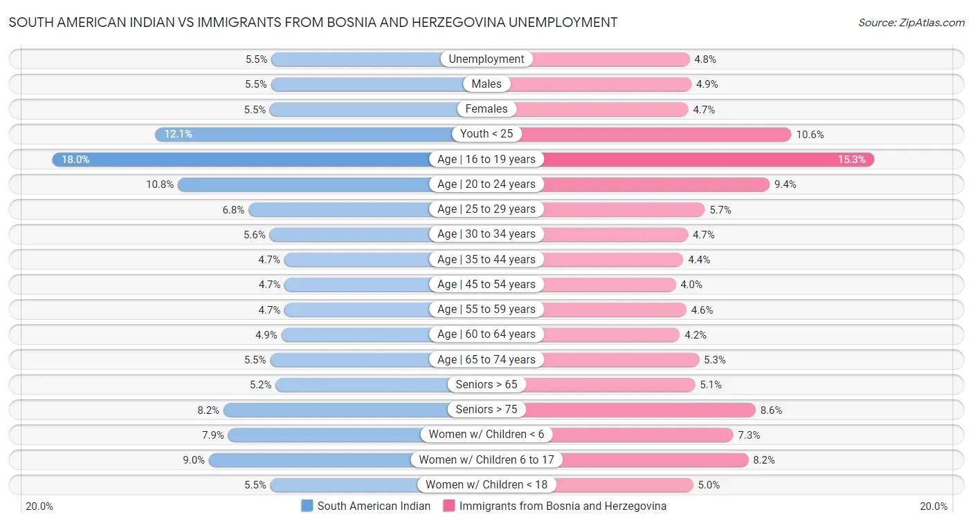 South American Indian vs Immigrants from Bosnia and Herzegovina Unemployment
