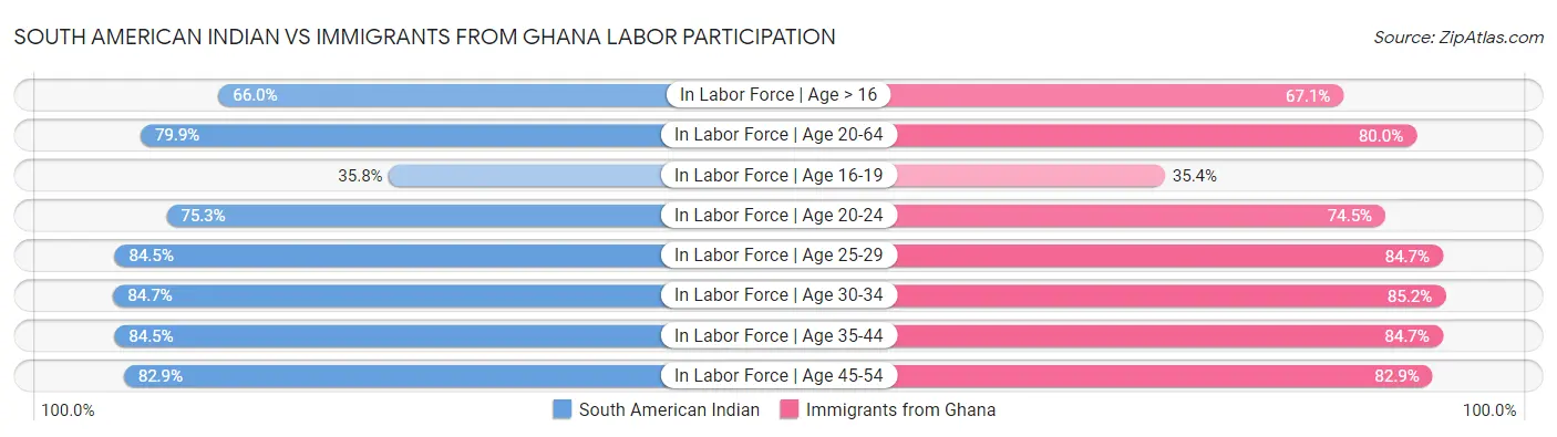 South American Indian vs Immigrants from Ghana Labor Participation