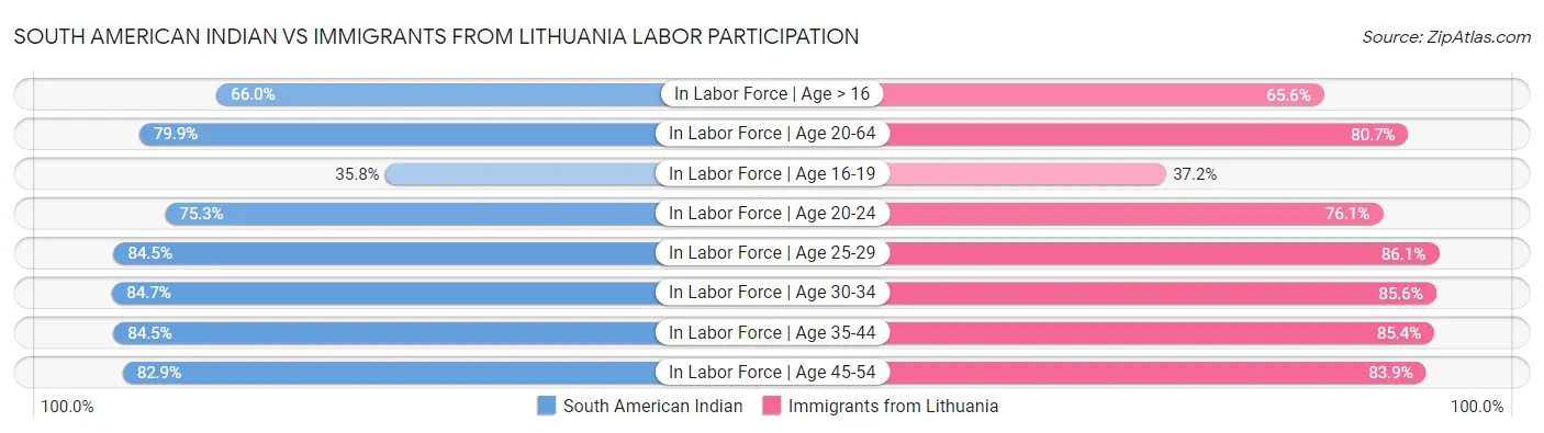 South American Indian vs Immigrants from Lithuania Labor Participation