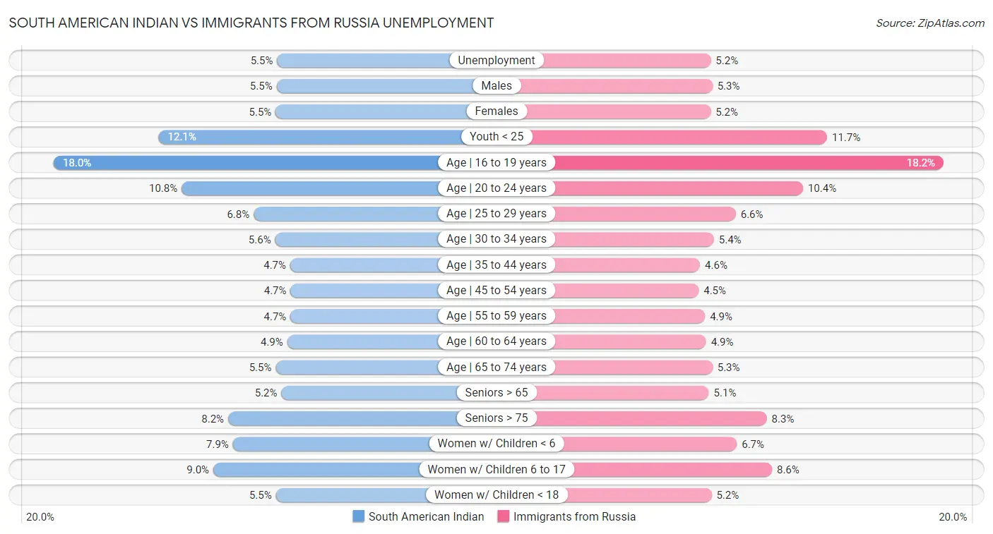 South American Indian vs Immigrants from Russia Unemployment