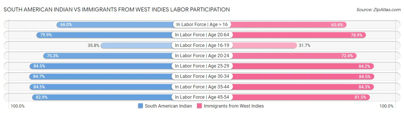 South American Indian vs Immigrants from West Indies Labor Participation