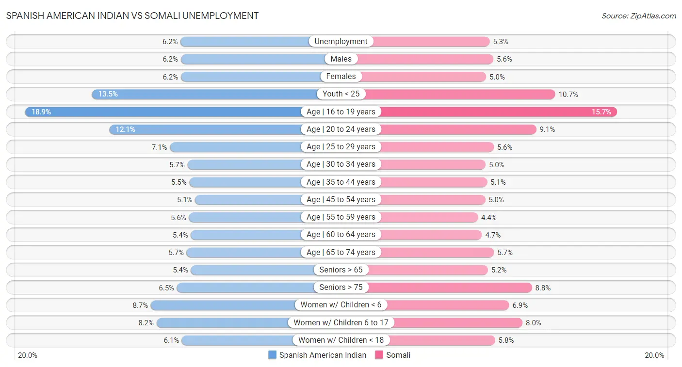 Spanish American Indian vs Somali Unemployment