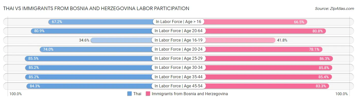 Thai vs Immigrants from Bosnia and Herzegovina Labor Participation