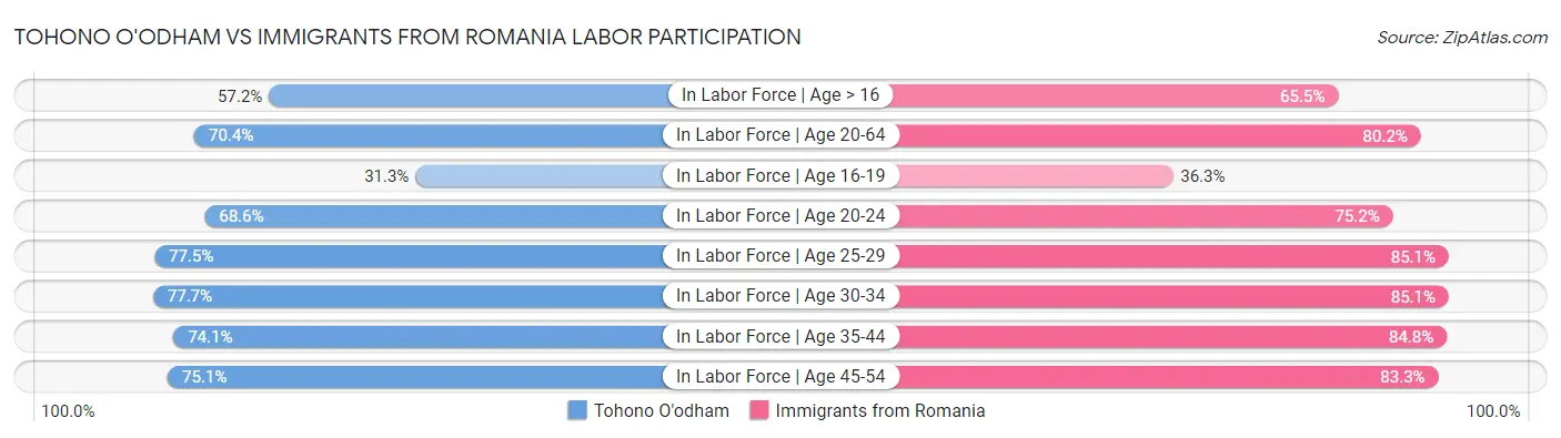 Tohono O'odham vs Immigrants from Romania Labor Participation