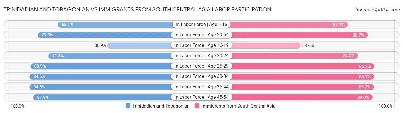 Trinidadian and Tobagonian vs Immigrants from South Central Asia Labor Participation