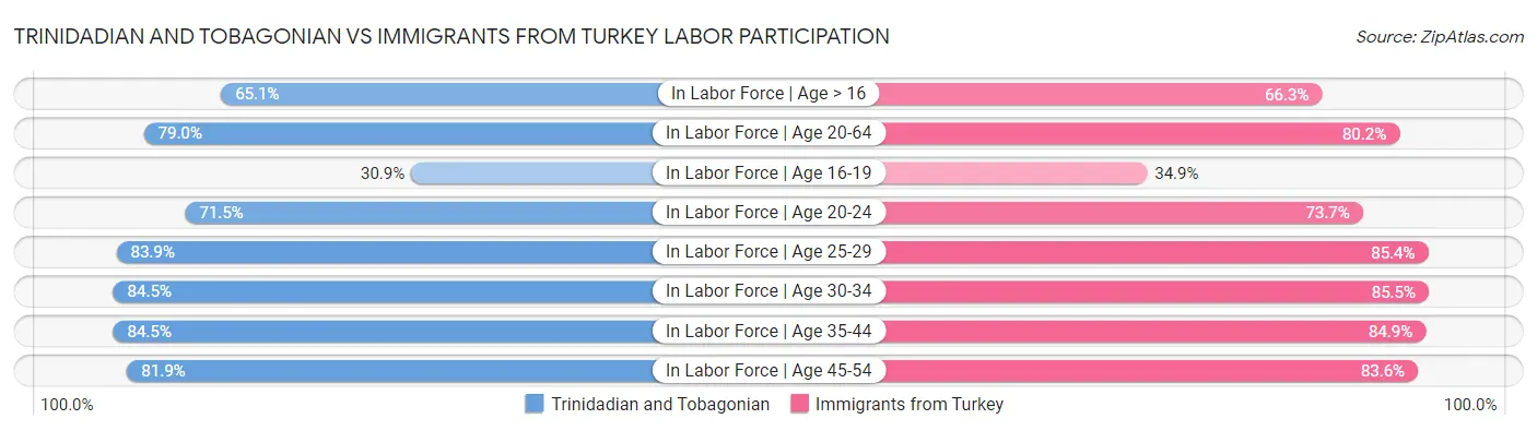 Trinidadian and Tobagonian vs Immigrants from Turkey Labor Participation