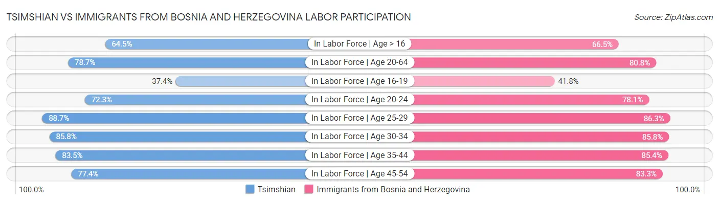 Tsimshian vs Immigrants from Bosnia and Herzegovina Labor Participation