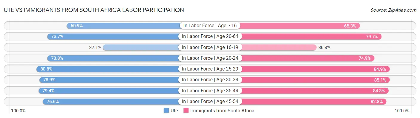 Ute vs Immigrants from South Africa Labor Participation