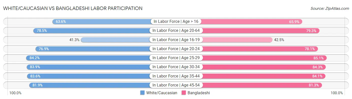 White/Caucasian vs Bangladeshi Labor Participation