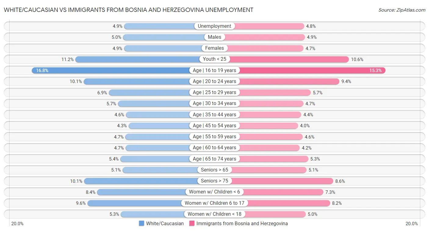 White/Caucasian vs Immigrants from Bosnia and Herzegovina Unemployment