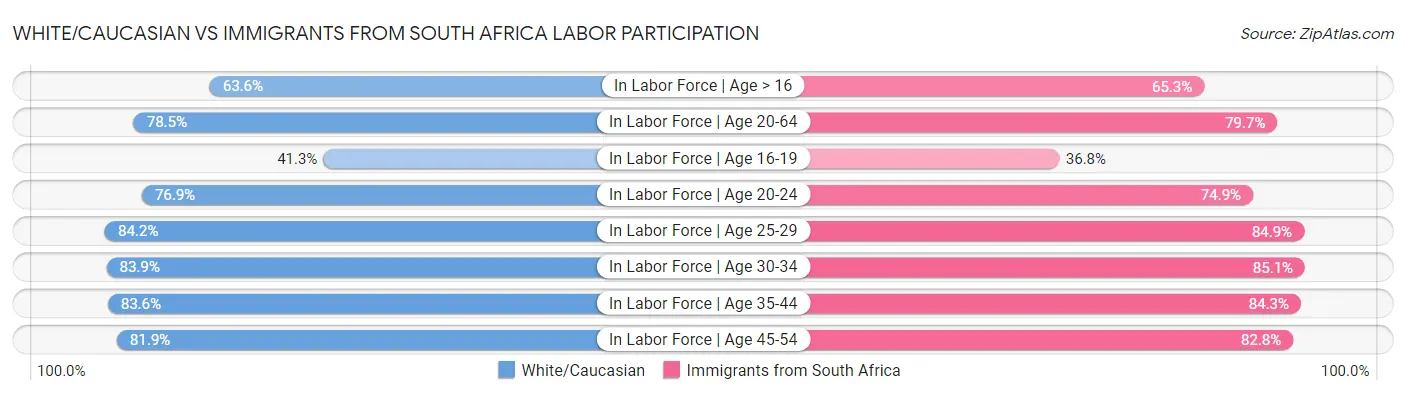 White/Caucasian vs Immigrants from South Africa Labor Participation