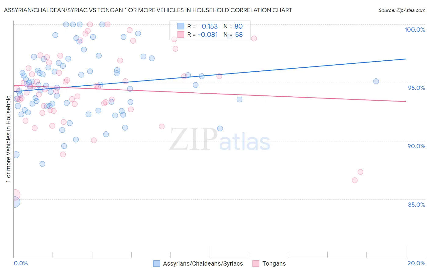 Assyrian/Chaldean/Syriac vs Tongan 1 or more Vehicles in Household