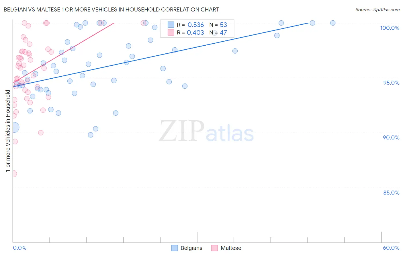 Belgian vs Maltese 1 or more Vehicles in Household