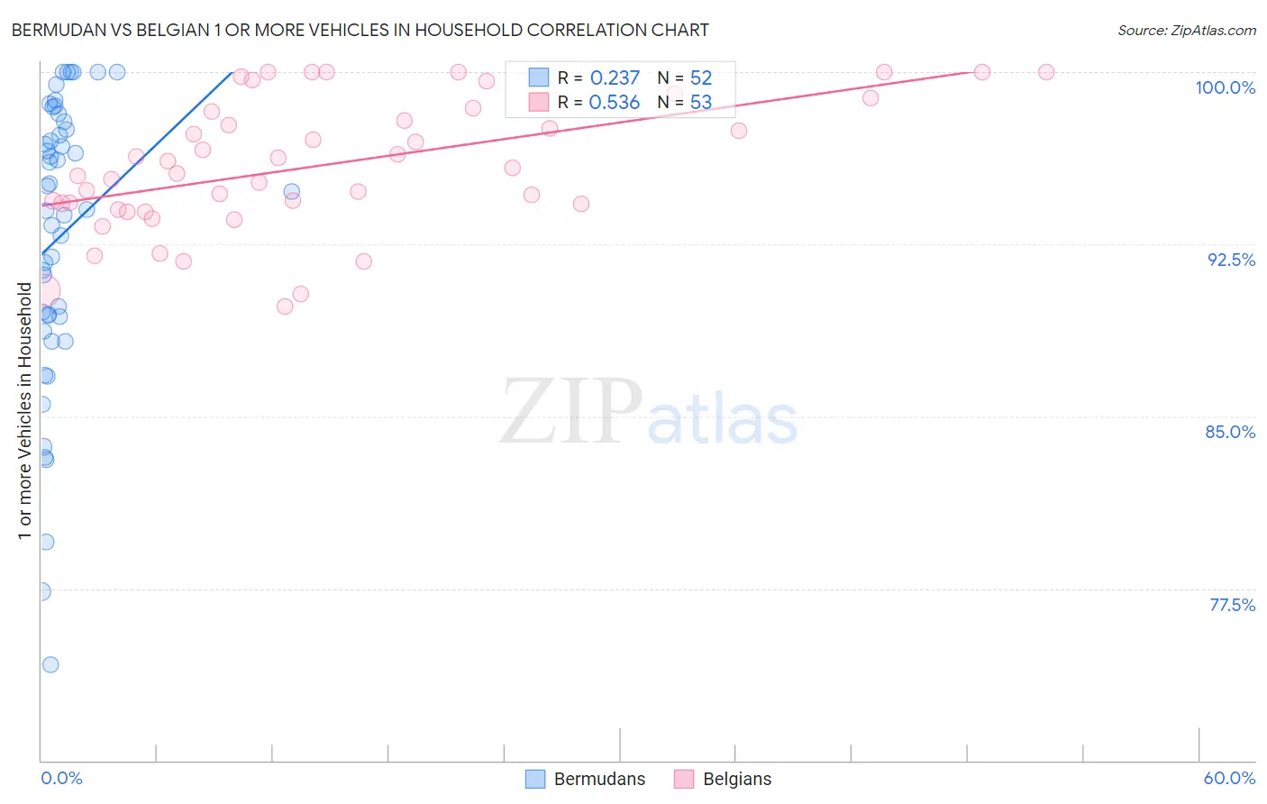 Bermudan vs Belgian 1 or more Vehicles in Household