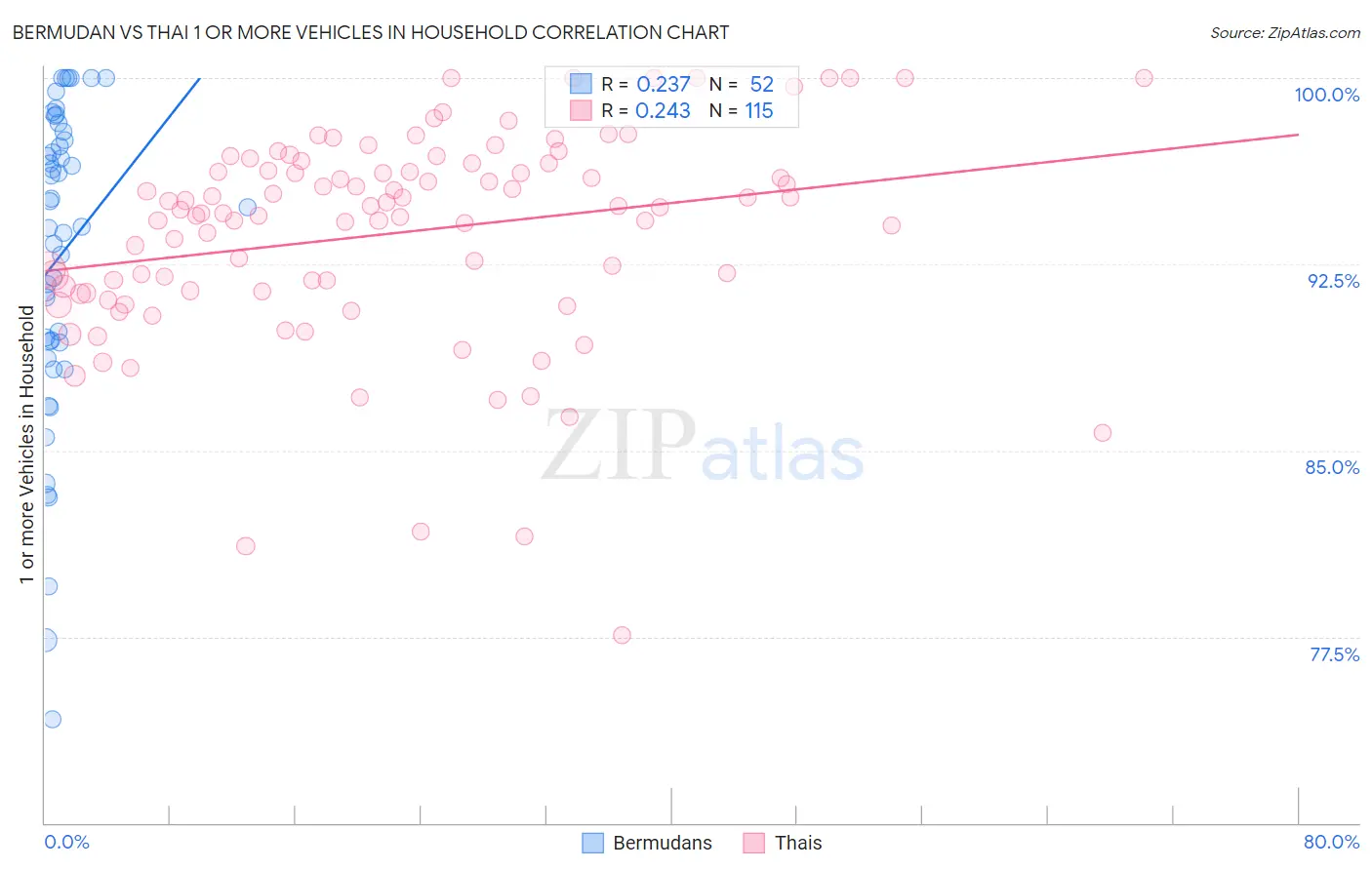 Bermudan vs Thai 1 or more Vehicles in Household