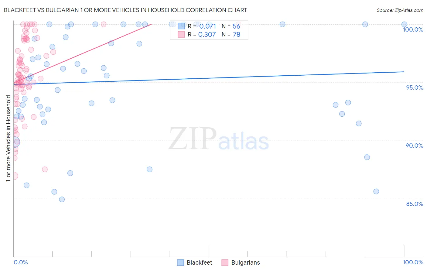 Blackfeet vs Bulgarian 1 or more Vehicles in Household