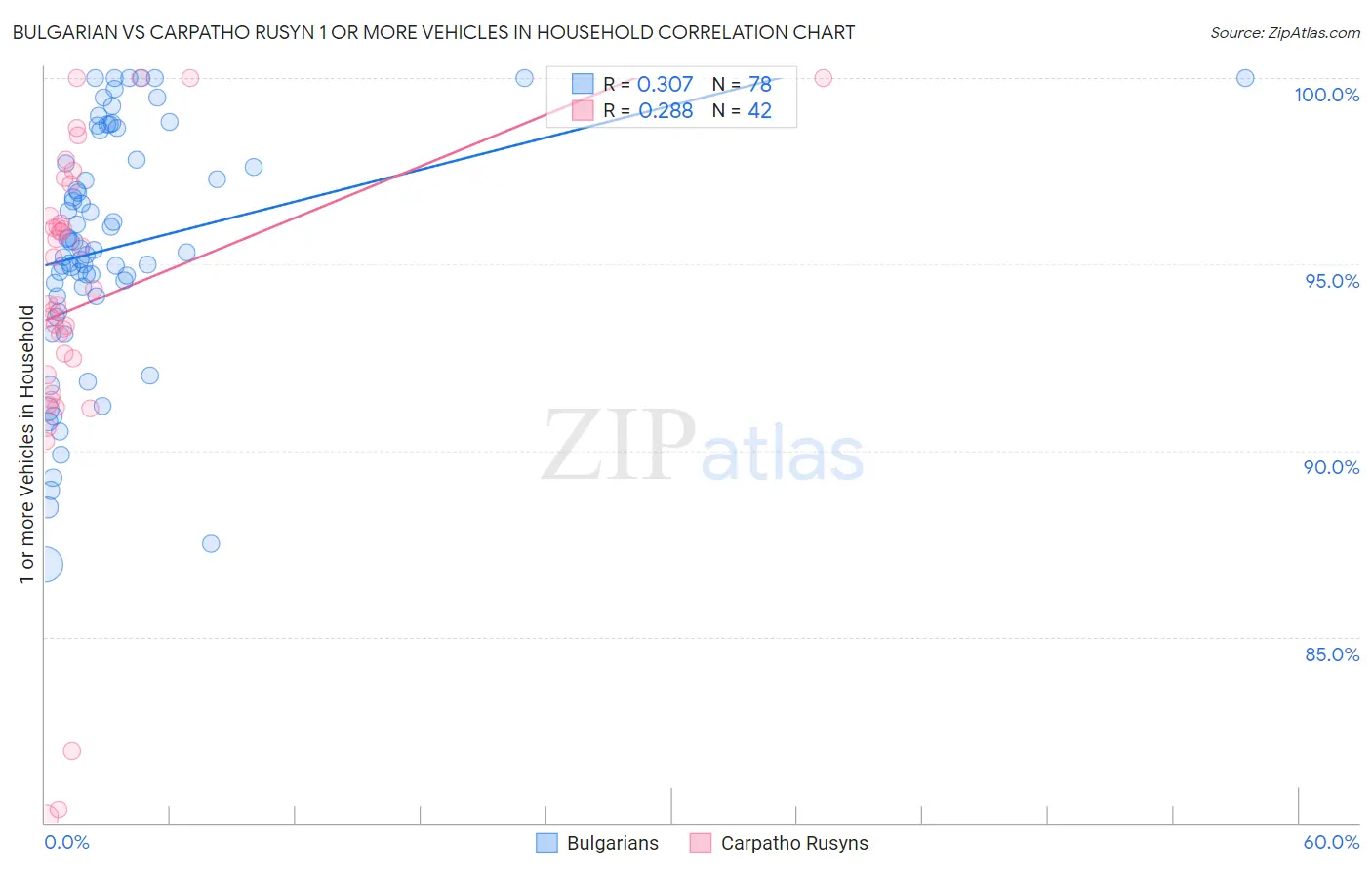 Bulgarian vs Carpatho Rusyn 1 or more Vehicles in Household