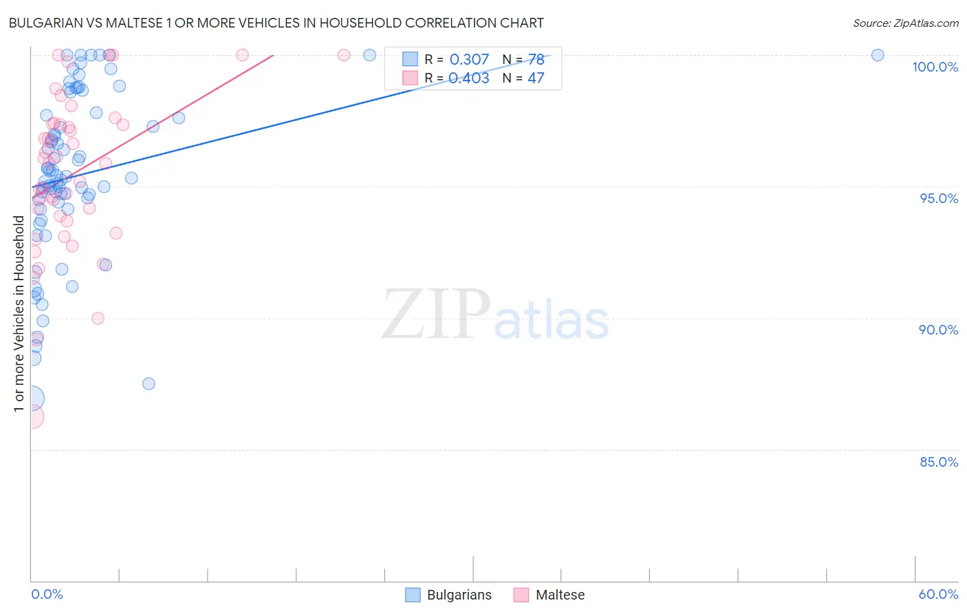 Bulgarian vs Maltese 1 or more Vehicles in Household
