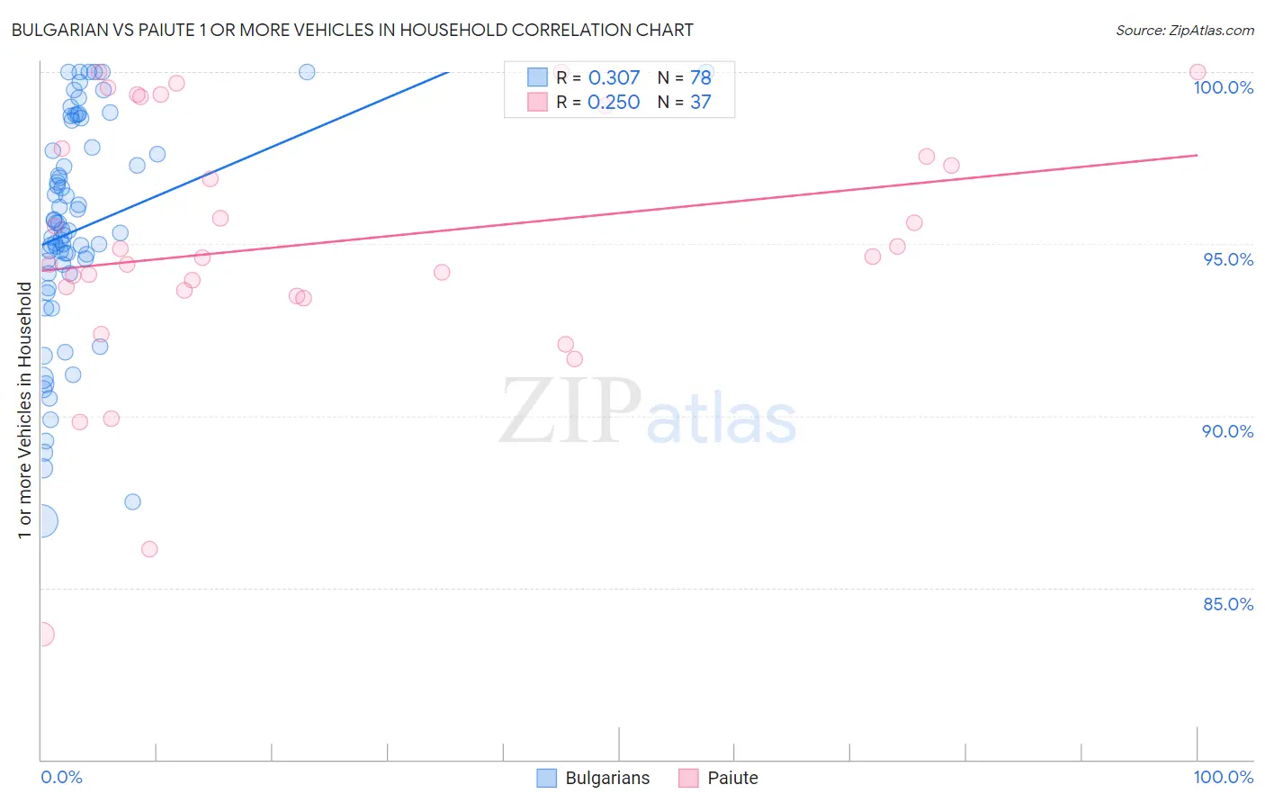 Bulgarian vs Paiute 1 or more Vehicles in Household