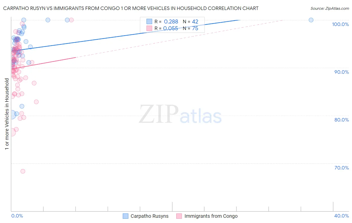 Carpatho Rusyn vs Immigrants from Congo 1 or more Vehicles in Household