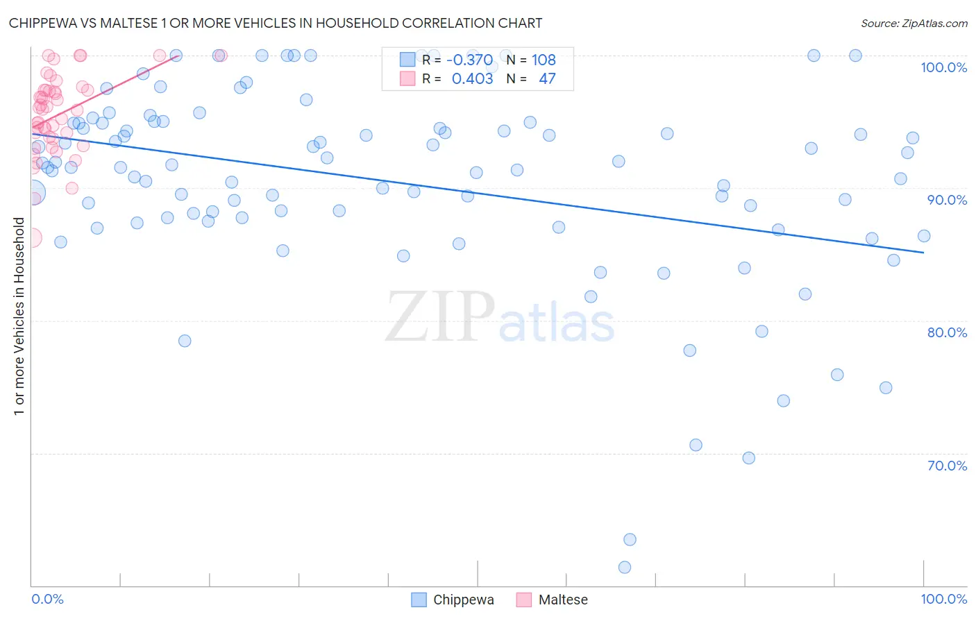 Chippewa vs Maltese 1 or more Vehicles in Household