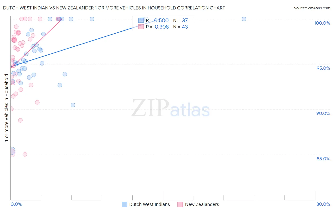 Dutch West Indian vs New Zealander 1 or more Vehicles in Household