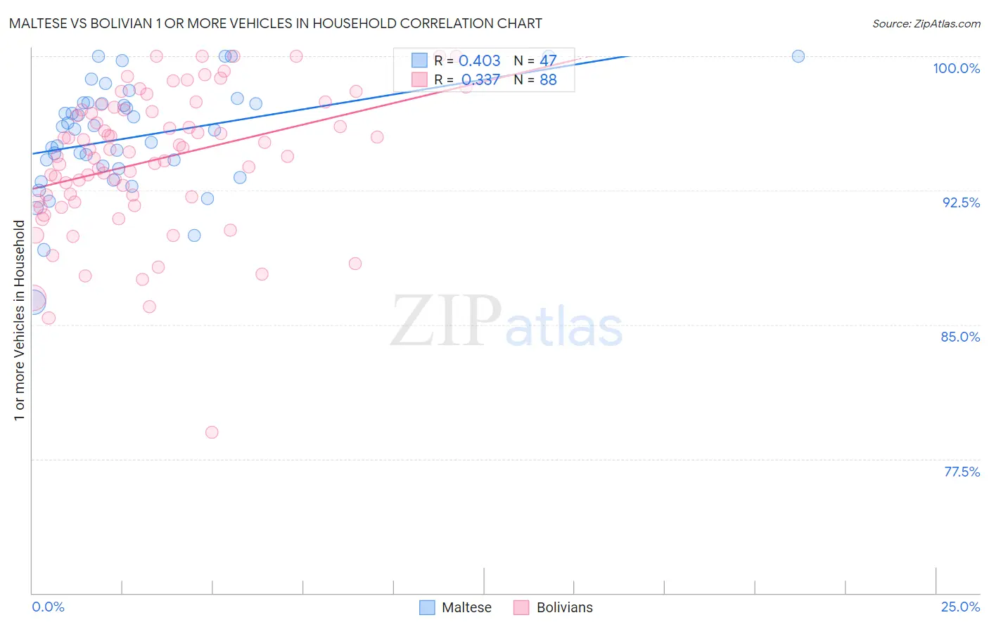 Maltese vs Bolivian 1 or more Vehicles in Household