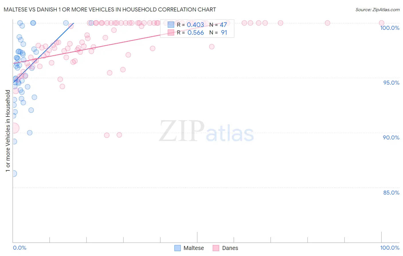 Maltese vs Danish 1 or more Vehicles in Household