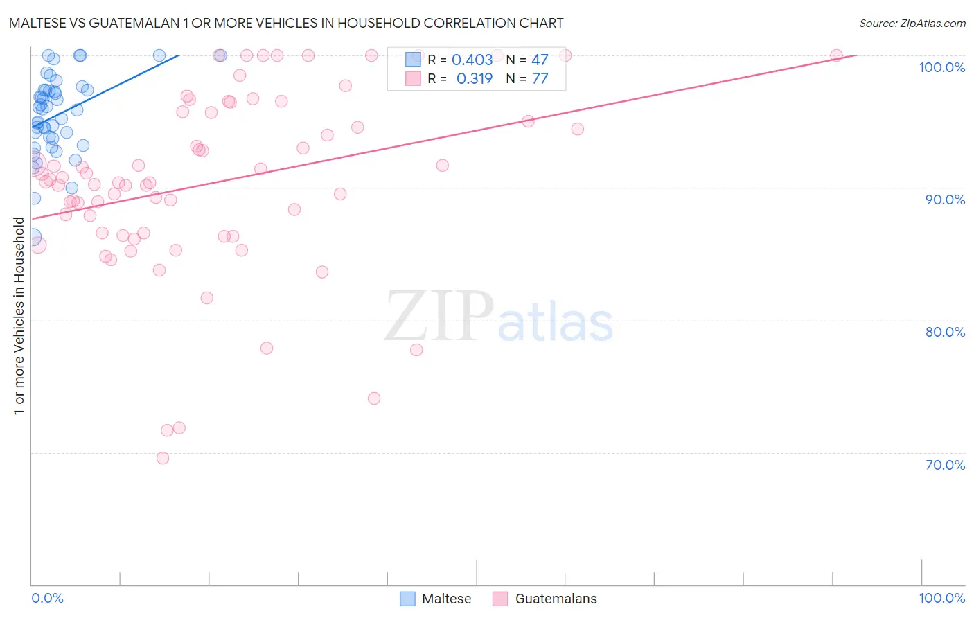 Maltese vs Guatemalan 1 or more Vehicles in Household