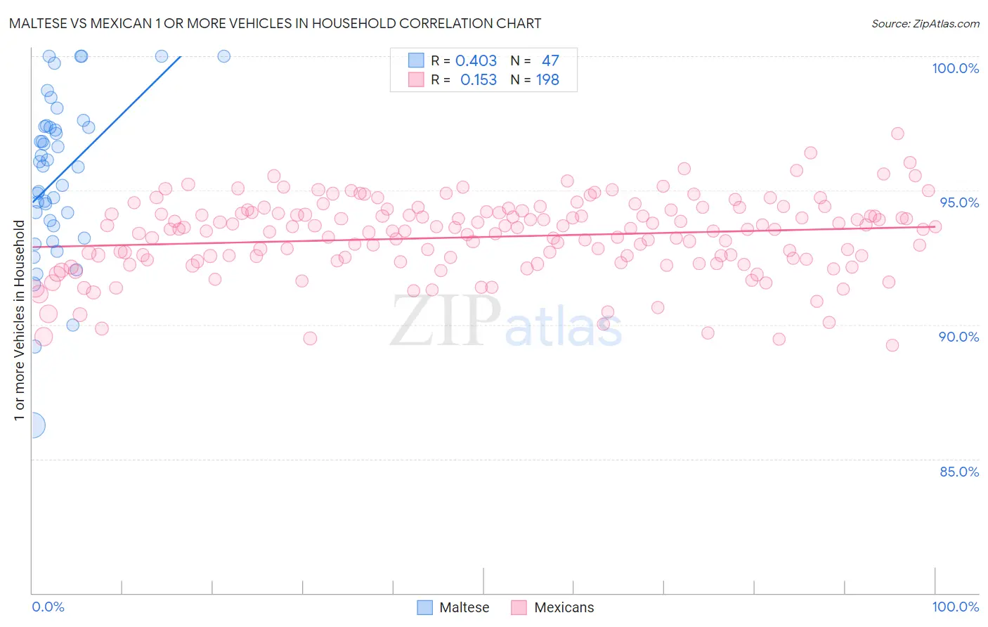 Maltese vs Mexican 1 or more Vehicles in Household
