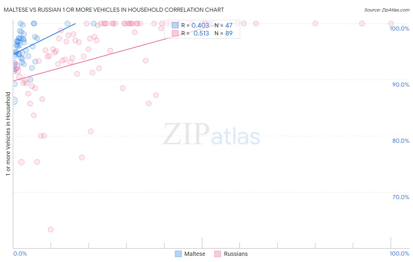Maltese vs Russian 1 or more Vehicles in Household