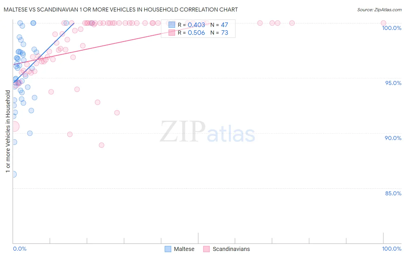 Maltese vs Scandinavian 1 or more Vehicles in Household