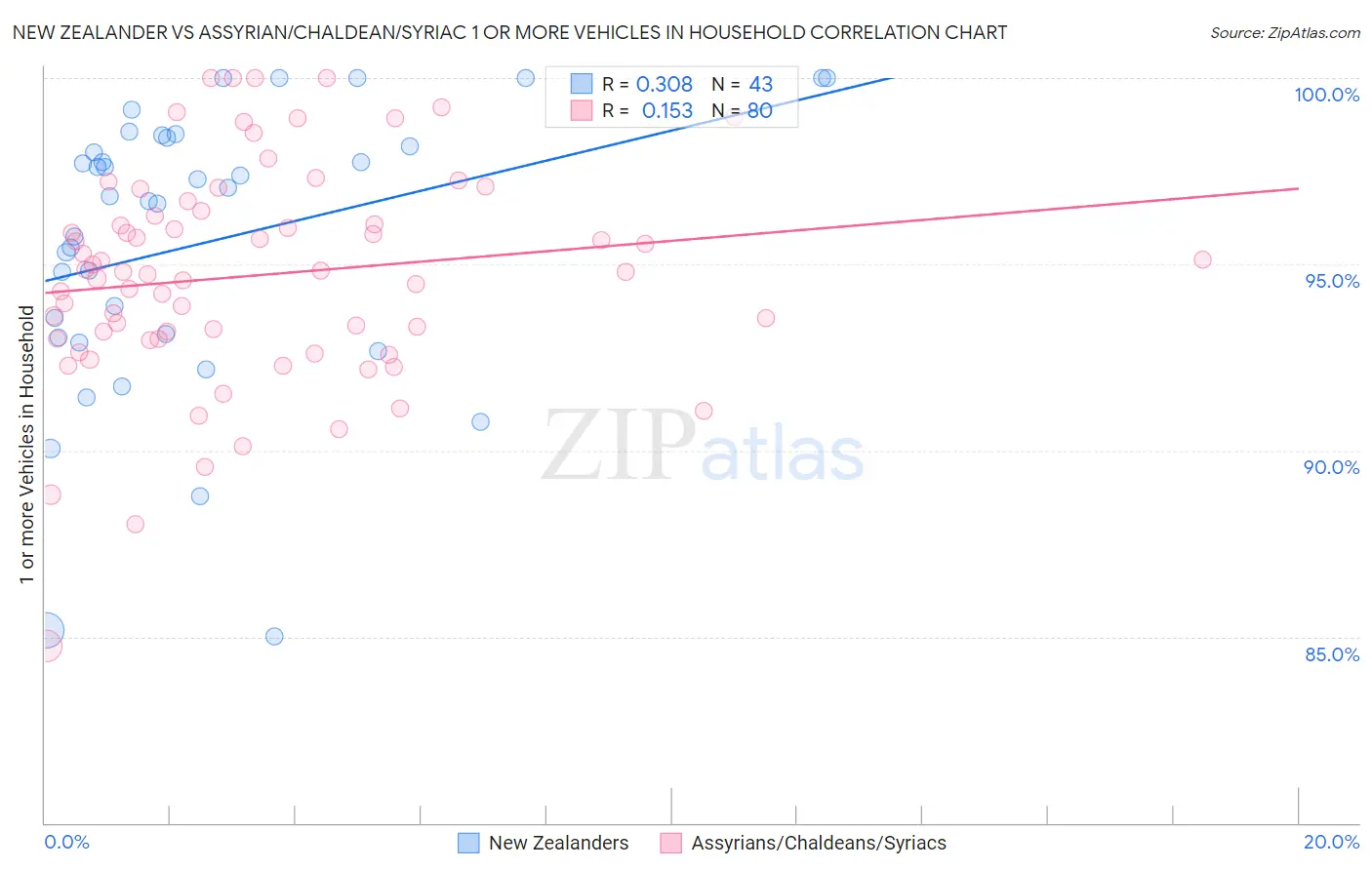 New Zealander vs Assyrian/Chaldean/Syriac 1 or more Vehicles in Household