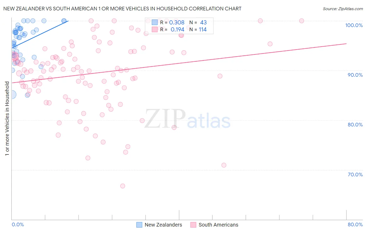 New Zealander vs South American 1 or more Vehicles in Household