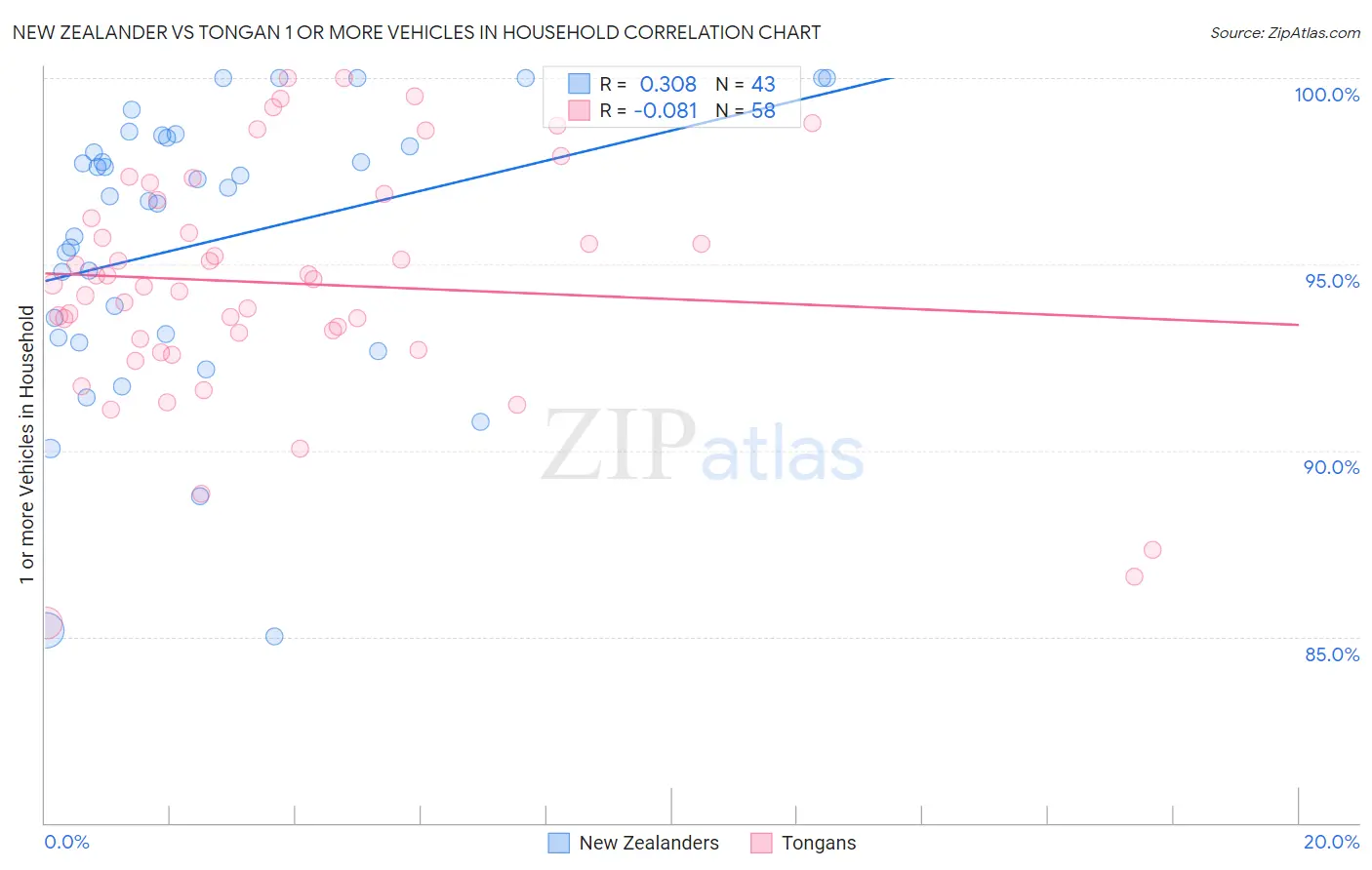 New Zealander vs Tongan 1 or more Vehicles in Household