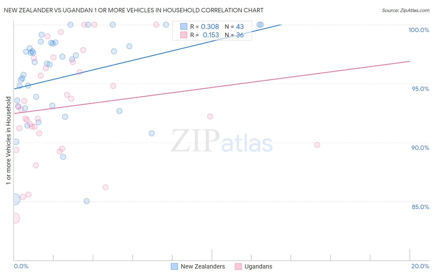 New Zealander vs Ugandan 1 or more Vehicles in Household