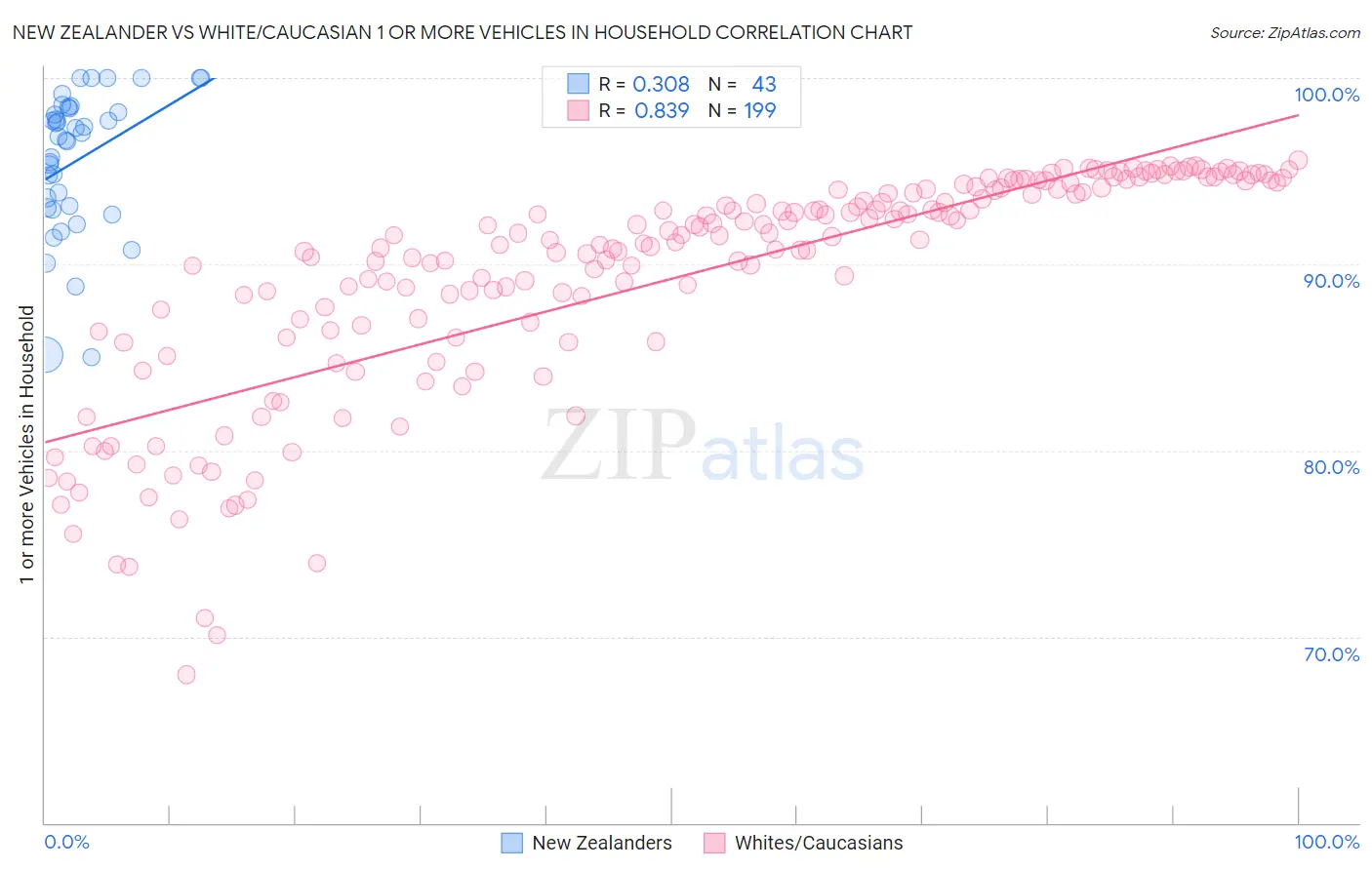 New Zealander vs White/Caucasian 1 or more Vehicles in Household