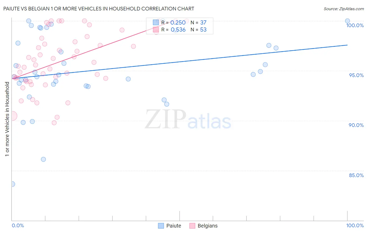 Paiute vs Belgian 1 or more Vehicles in Household