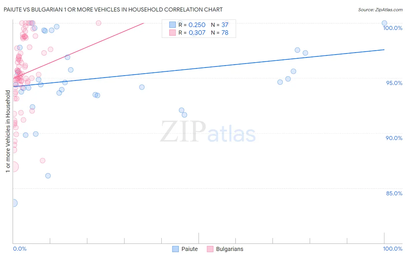 Paiute vs Bulgarian 1 or more Vehicles in Household