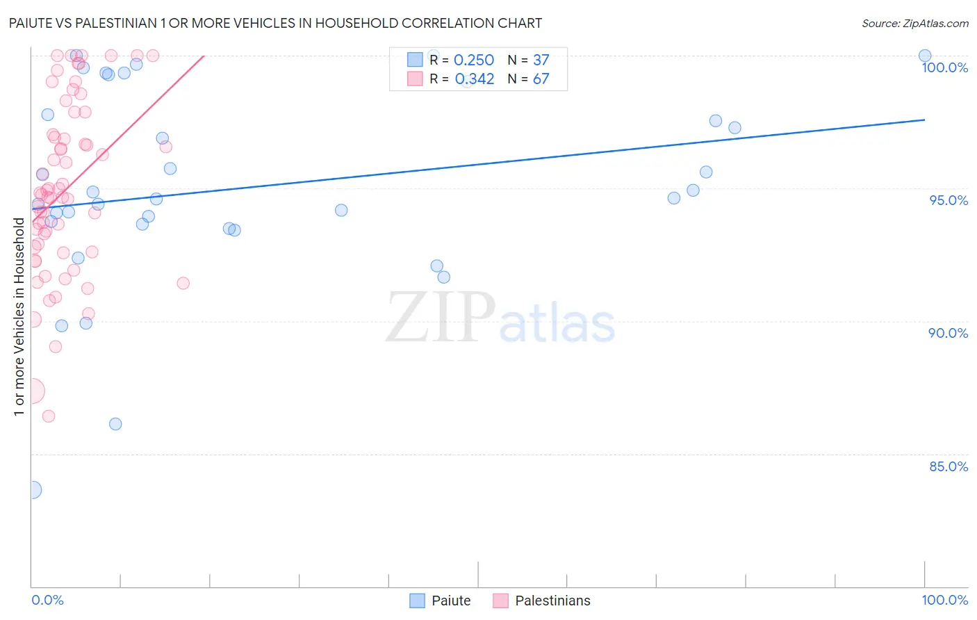 Paiute vs Palestinian 1 or more Vehicles in Household