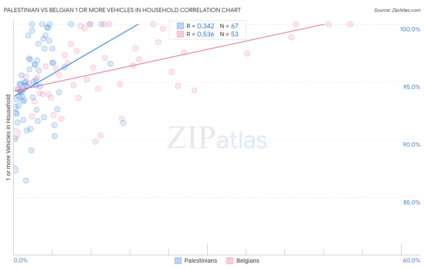 Palestinian vs Belgian 1 or more Vehicles in Household