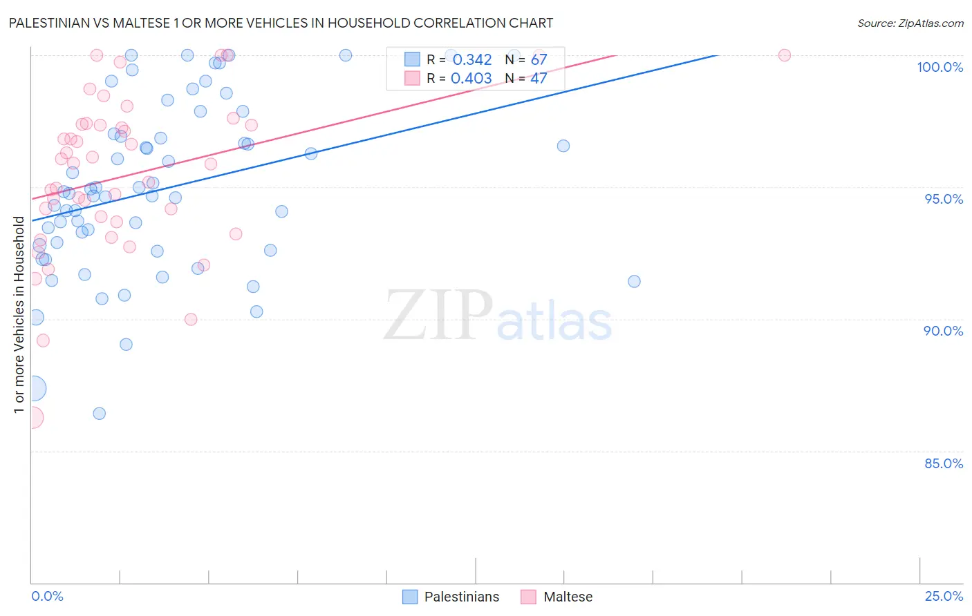Palestinian vs Maltese 1 or more Vehicles in Household